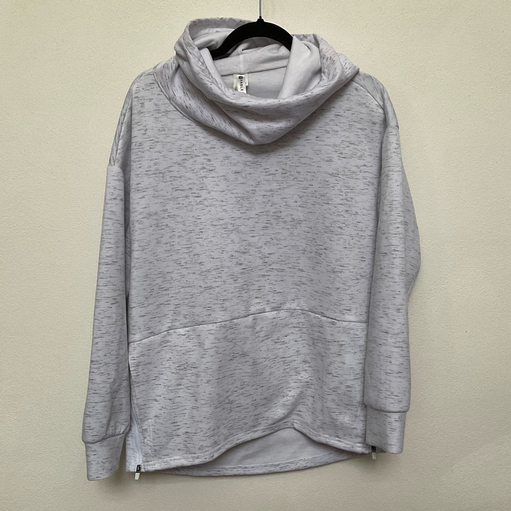 Fabletics Grey, White Patterned Cowl Neck Hooded … - image 1